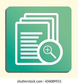 Vector illustration of files zoom in sign icon on green light background.