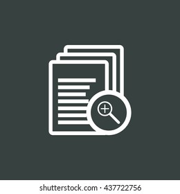 Vector illustration of files zoom in sign icon on dark background.