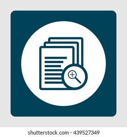 Vector illustration of files zoom in sign icon on blue background.