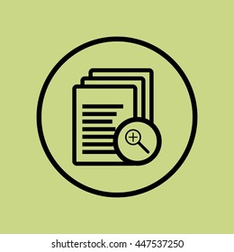 Vector illustration of files zoom in sign icon on green circle background.