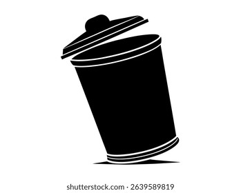 Vector illustration of a filled trash can with open lid, Open trash can silhouette against a plain background, Trash Can with Waste Bag, trash, garbage, waste bin, disposal, sanitation, icon.