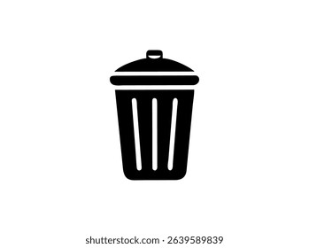 Vector illustration of a filled trash can with open lid, Open trash can silhouette against a plain background, Trash Can with Waste Bag, trash, garbage, waste bin, disposal, sanitation, icon.