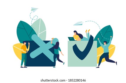 Vector illustration, filling completed not completed, marking important dates and tasks, team thinking and brainstorming, company information analytics - vector