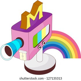Ilustración vectorial de una cámara de cine con arco iris