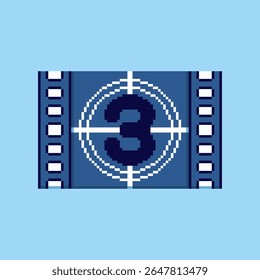 Vector Illustration of Film Countdown Number 3 with Pixel Art Design, perfect for game assets themed designs