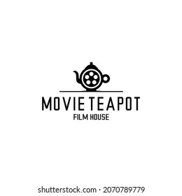 vector illustration of film house logo, teapot icon and film roll vector