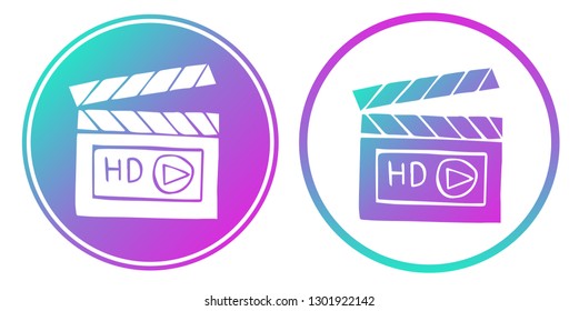 Vector Illustration of Film Movie with Gradient Circle Blue and Violet. Logo, Sticker and Icon for Graphic Design. 