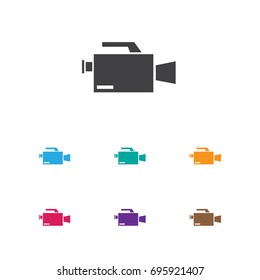 Vector Illustration Of Filming Symbol On Camcorder Icon. Premium Quality Isolated Video Camera  Element In Trendy Flat Style.