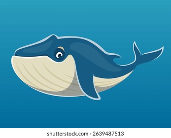 Vector illustration of the Fin whale on blue background. Side view.