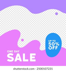 Vector illustration of a final sale banner with abstract shapes and transparent background. Features text 'Up to 50 Off' and 'One Day' in vibrant colors. Perfect for advertising and promotional