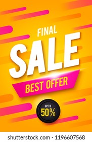 Vector illustration Final sale poster or flyer design. 3D word Sale on colorful background. 