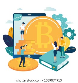 vector illustration finance. graphic elements onlain investing analysis of crypto currency. people invest in coin bitcoin. Trends colors and stylish flat graphics vector illustration finance. graphic elements onlain investing analysis of crypto currency. people invest in coin bitcoin. Trends colors and stylish flat graphics