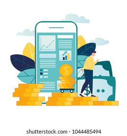 vector illustration finance. graphic elements onlain investment income analysis. people invest money. Color trends and stylish flat graphics, online wallet, getting money from the Internet vector illustration finance. graphic elements onlain investment income analysis. people invest money. Color trends and stylish flat graphics, online wallet, getting money from the Internet