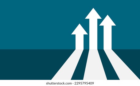 Vector illustration of finance growth. Business arrow target direction concept to success on blue background.