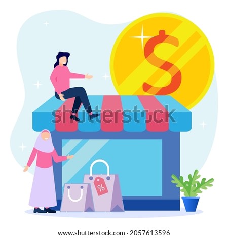 Vector illustration of financial aid in the concept of an entrepreneur in crisis. The potential for bankruptcy is overcome with subsidies, grants from partners, the government. Protection of employer.