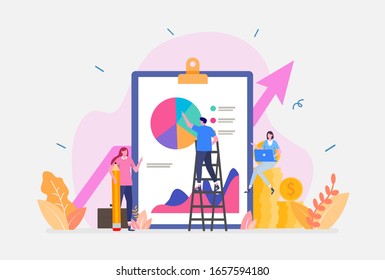 Vector Illustration, Financial Auditing Concept, Showing a group of accountant performing company financial evaluation, Suitable for landing page, UI, web, App intro card, editorial, flyer,and banner