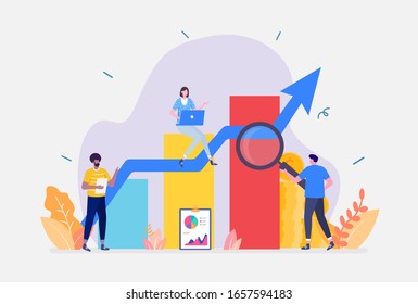 Vector Illustration, Financial Auditing Concept, Showing A Group Of Accountant Performing Company Financial Evaluation, Suitable For Landing Page, UI, Web, App Intro Card, Editorial, Flyer,and Banner