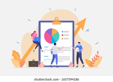 Vector Illustration, Financial Auditing Concept, Showing a group of accountant performing company financial evaluation, Suitable for landing page, UI, web, App intro card, editorial, flyer,and banner