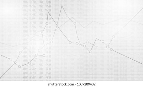 Vector illustration financial chart with line graph and numbers in stock market on gray color background.