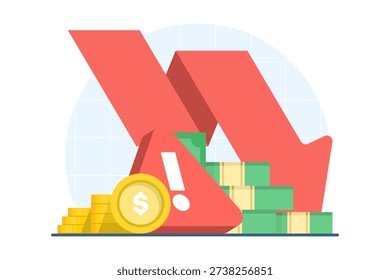 Vector illustration of financial crisis alert symbol. Clean design representing business risk, economic trouble, and urgent warning notification.