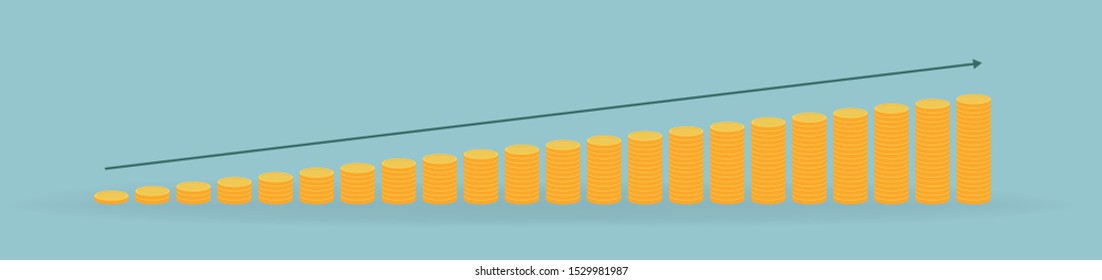 Ilustración vectorial. Gráfico financiero con monedas. Concepto de economía.

