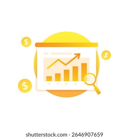 Vector illustration of Financial Growth data analysis Shown with Coins and Upward Graph Arrow.