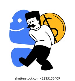 Vector illustration. Financial growth. Employee carrying coin, growing company money. Profitable strategy. Concept of business, career development, innovative business approach, economy. Artwork