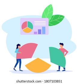 Vector illustration of financial management concept. Statistics and business analysis of business people collect infographics.