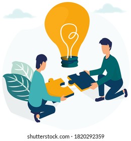 Ilustración vectorial, concepto de gestión financiera, estadísticas e informes de negocios, pequeñas personas como rompecabezas de rompecabezas reúnen vectores de infografía