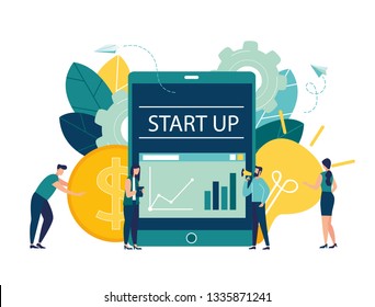 Vector illustration, financial operations, investment of money in a startup and in ideas online