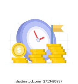 Vektorgrafik der finanziellen Performance, die das Einkommenswachstum, den ROI, die Aufwendungen und die Buchhaltungsberichte zeigt und die Produktivität und die Bewertung der Finanzperiode symbolisiert.