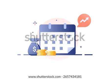 vector illustration of financial planning with a calendar, money, and graph, symbolizing growth and investment.