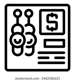 Vector illustration of financial report icon with graph and chart, representing finance, data analysis, accounting, and economic trends on a white background