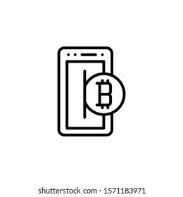 Vector illustration of financial symbol icon. illustration of collecting bitcoin through a smartphone on a white background. pixel perfect at 96x96 pixels. outline style