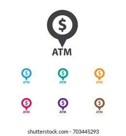 Vector Illustration Of Financial Symbol On Atm Icon. Premium Quality Isolated Automatic Teller Machine Element In Trendy Flat Style.
