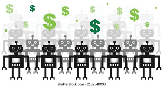 vector illustration of financial symbols robot for business automated operations