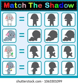 vector illustration of Find the correct shadow of the elephant