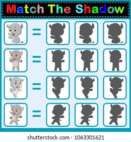 vector illustration of Find the correct shadow of the rhino
