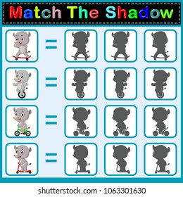 vector illustration of Find the correct shadow of the rhino