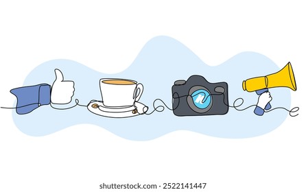 Vector illustration of find ideas in photography hobbies. Modern flat in continuous line style.