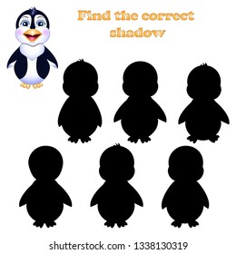 vector illustration of find the right shadow of a penguin