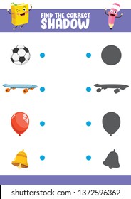 Vector Illustration Of Finding Correct Shadow Exercise