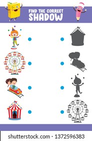 Vector Illustration Of Finding Correct Shadow Exercise