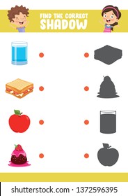Vector Illustration Of Finding Correct Shadow Exercise