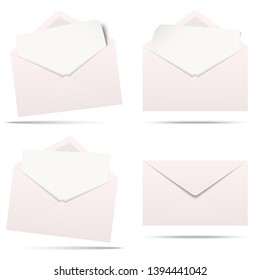 vector illustration with fine pink pastel colored envelopes with white empty paper isolated on white background