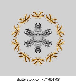 Vector illustration. Fine snowflake. Isolated cute snowflakes on colorful background. Round vector snowflake. Abstract winter gray, brown and beige ornament.