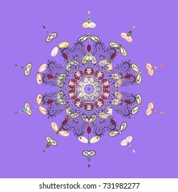 Vector illustration. Fine winter ornament. Isolated of vector violet, gray and white snowflakes. Snowflakes collection.