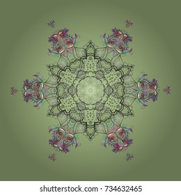 Vector illustration. Fine winter ornament. Isolated of vector neutral, gray and green snowflakes. Snowflakes collection.