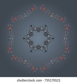 Vector illustration. Fine winter ornament. Isolated of vector neutral, gray and pink snowflakes. Snowflakes collection.