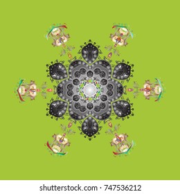 Vector illustration. Fine winter ornament. Isolated of vector green, gray and neutral snowflakes. Snowflakes collection.